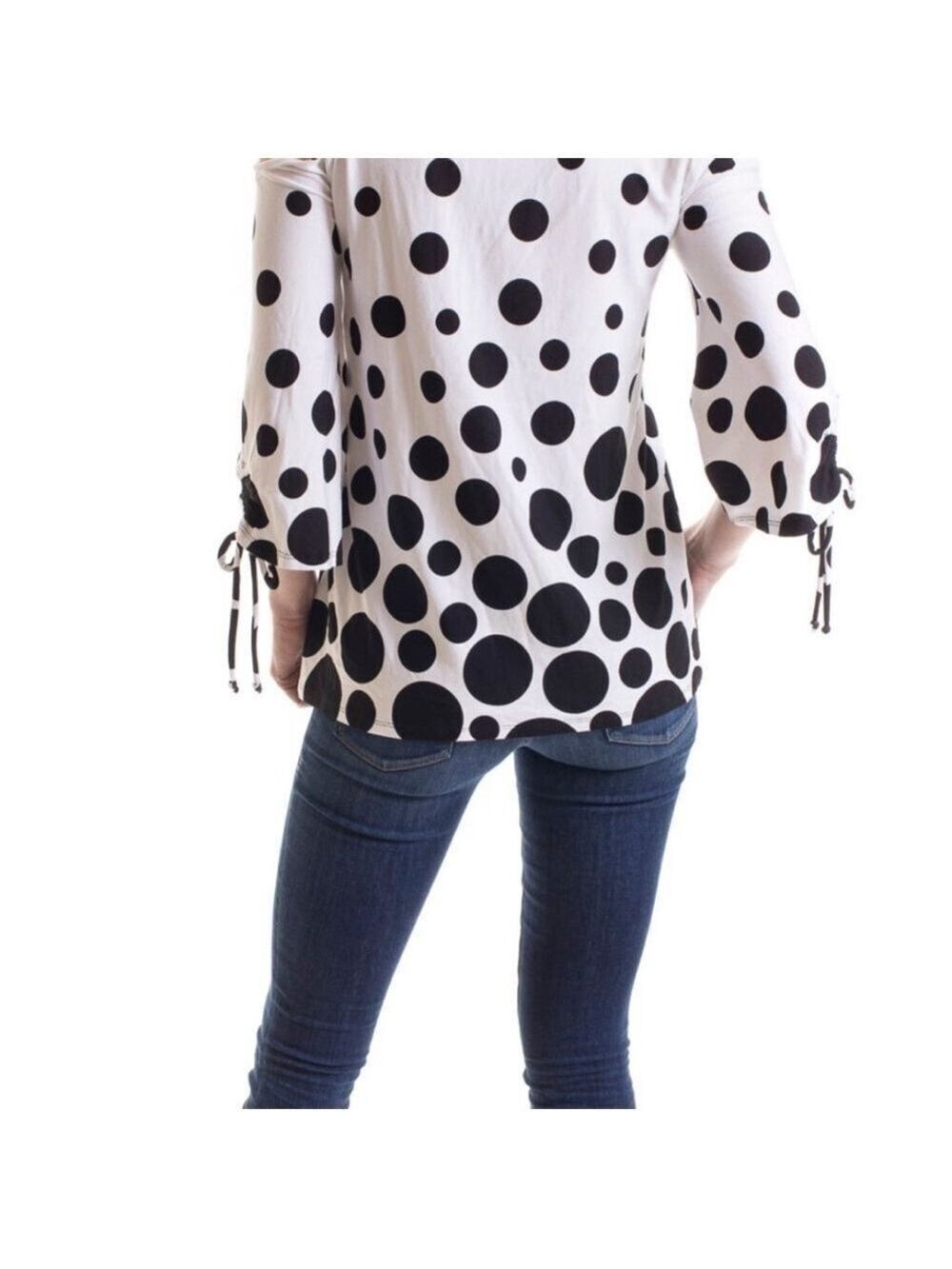 Vecceli Italy Cold Shoulder V-Neck Tunic White Black Dots Size S - Picture 4 of 13